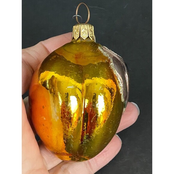 Vintage Mercury Glass Red-Gold Plum Fruit w/Leaves Ornament Christmas - Picture 4 of 9